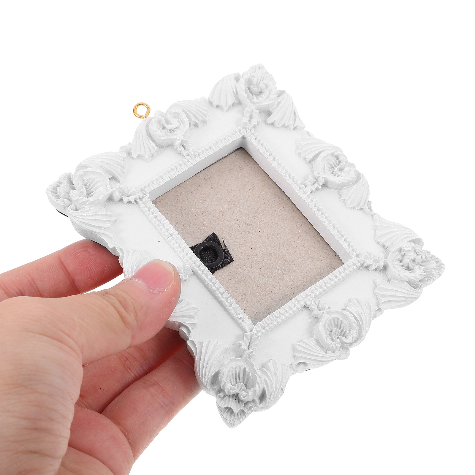 Masteelf 5pcs Christmas Photo Ornaments Embossed Hanging Picture Frame Ornaments Resin Picture Insert Frame for DIY Crafts Christmas Trees Decoration White