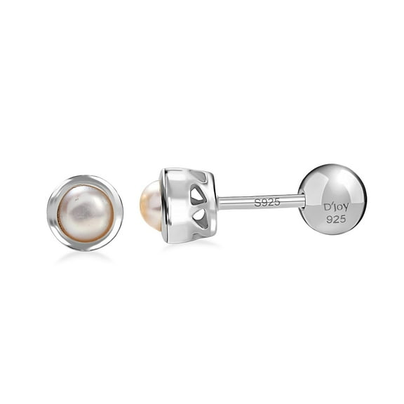 D'Joy Poke Free Freshwater Pearl Stud Earrings in Rhodium Over Sterling Silver Christmas Gifts