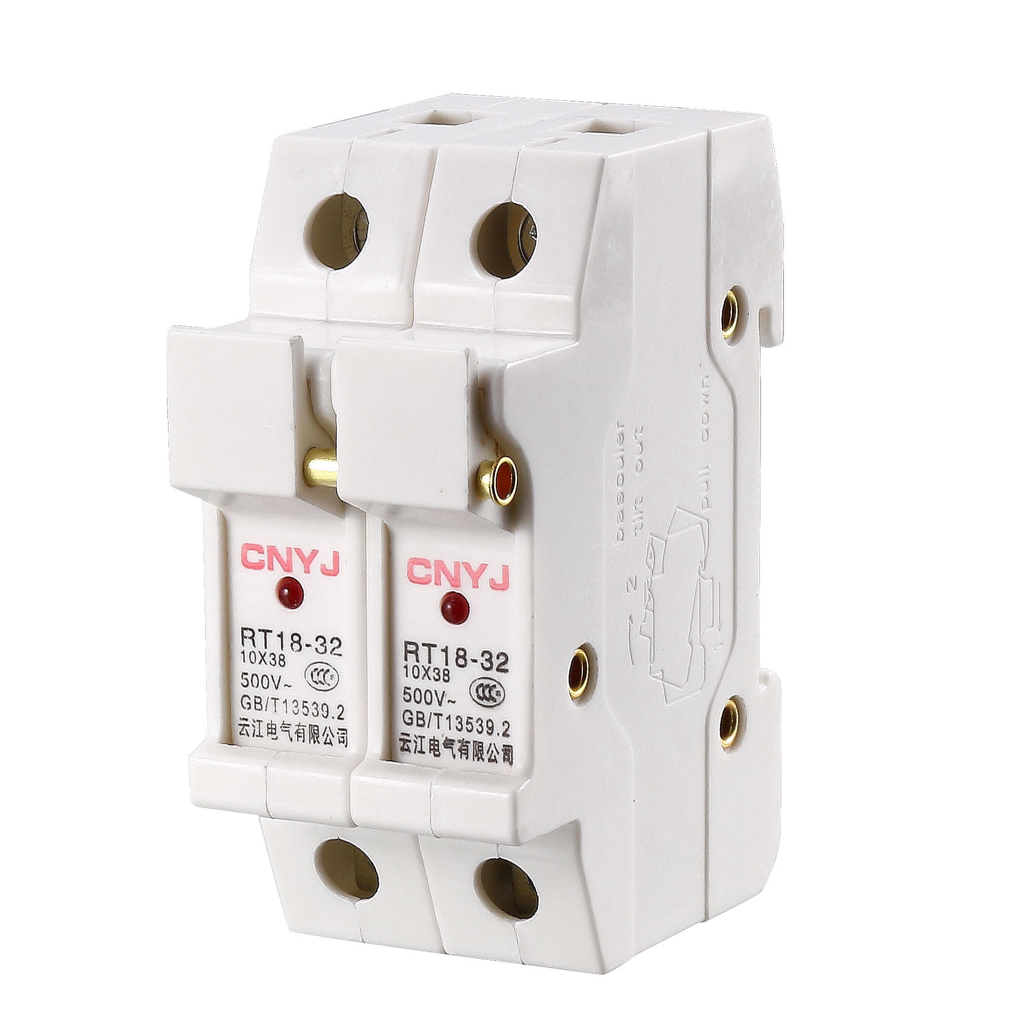 DIN Rail Mount Fuse Holder 2 Pole RT1832 10mmx38mm w Indicator Light