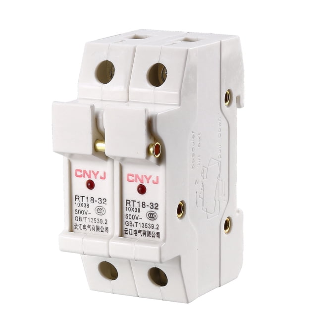 Soporte de fusible montado en riel DIN de 2 polos RT18-32 10mmx38mm con luz indicadora blanca