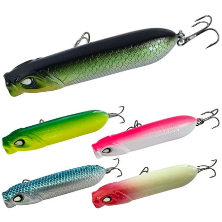 FREE FISHER 5Pcs Pencil Popper Topwater Fishing Lures Floating Hard Bait with Box for Bass Walleye Pike Catfish Musky Perch 3.15in/0.35oz