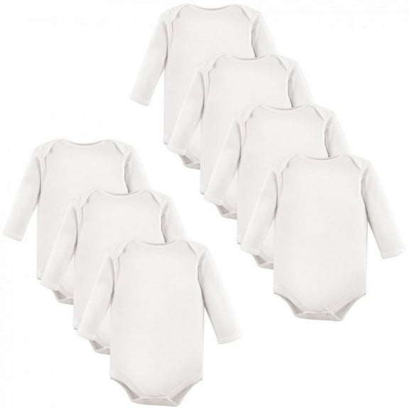 Luvable Friends Cotton Long-Sleeve Bodysuits 7pk, White, 0-3 Months