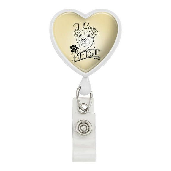 I Love My Pit Bull Heart Lanyard Retractable Reel Badge ID Card Holder