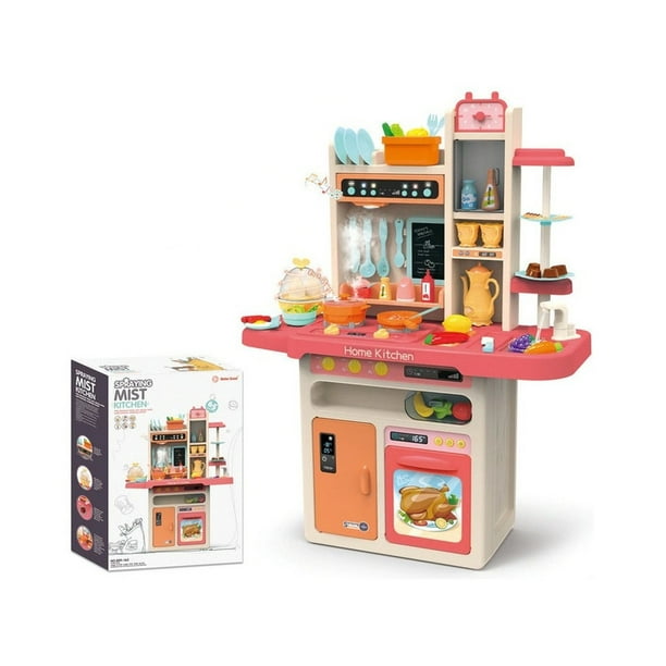 Cocina de Juguete The Baby Shop 889-1612 con agua, vapor y sonidos, y 65  accesorios Rosa