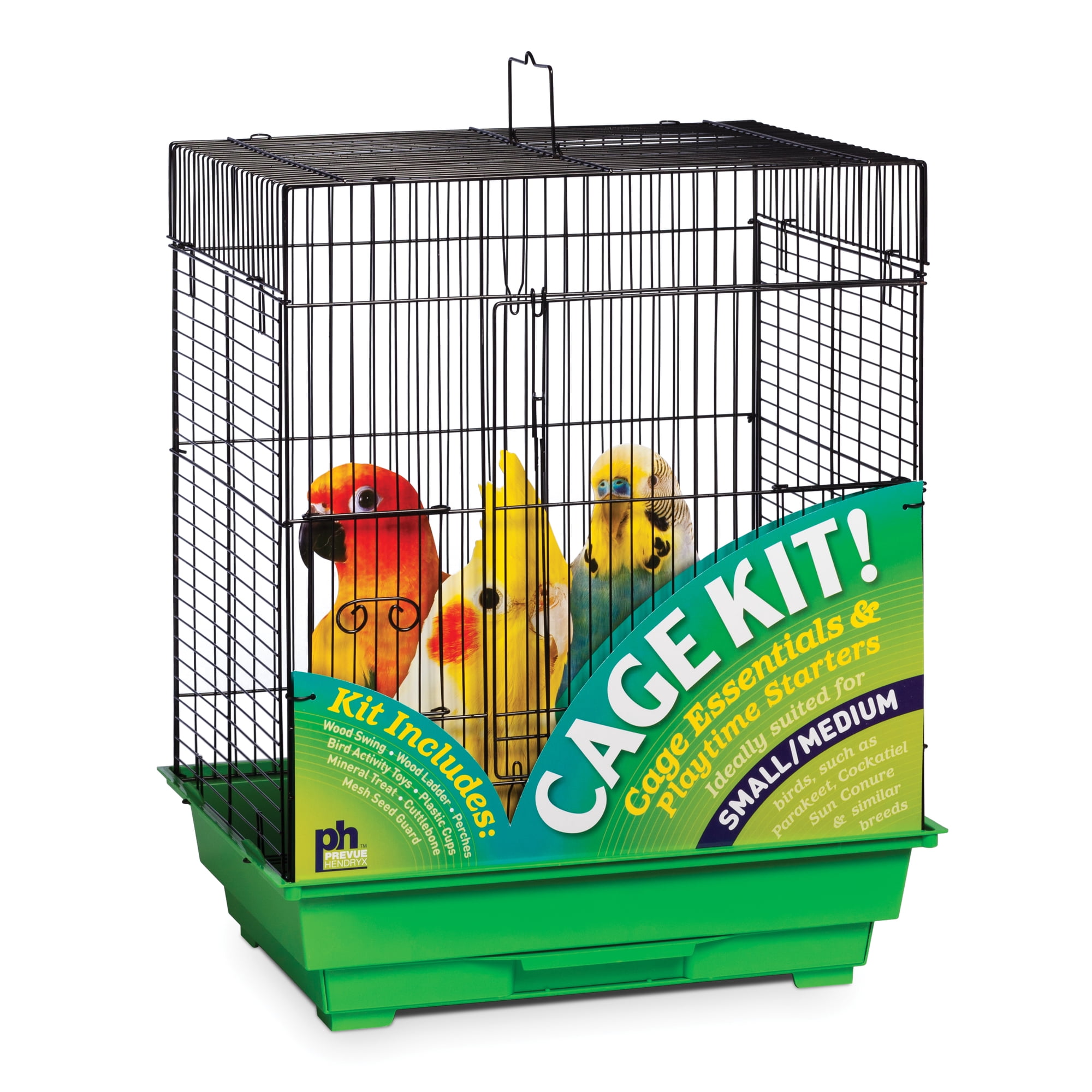 Prevue Pet Products Square Roof Green & Black Bird Cage Starter Kit 91321