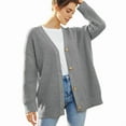 thumbnail image 2 of Women'S Stripe Sweaters Oversized Button Sweaters V Neck Loose Knit Outerwear, 2 of 7