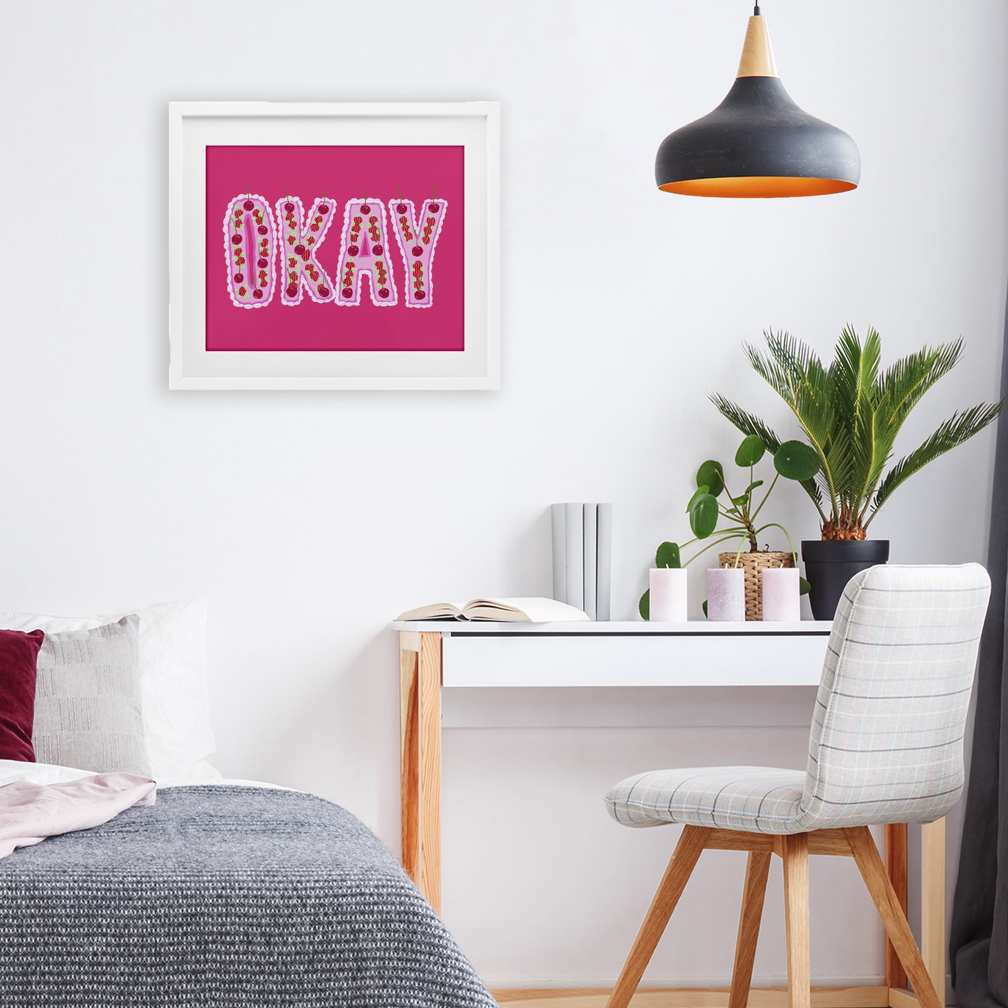 Stupell Industries Okay Cherry Cake White Framed Print Under Glass, design by Ziwei Li