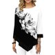 thumbnail image 5 of Moda Mujer Blusa estampada floral Tallas grandes 3/4 Mangas Irregular Dobladillo O MABOTO  Negro 3XL, 5 of 5