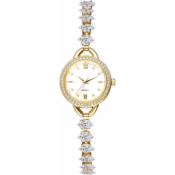 Bling Watches for Women: Ladies Analog Quartz Casual Iced Out Case Strap Roman Numeral Dial Bracelet Wristwatch for Mother's Day