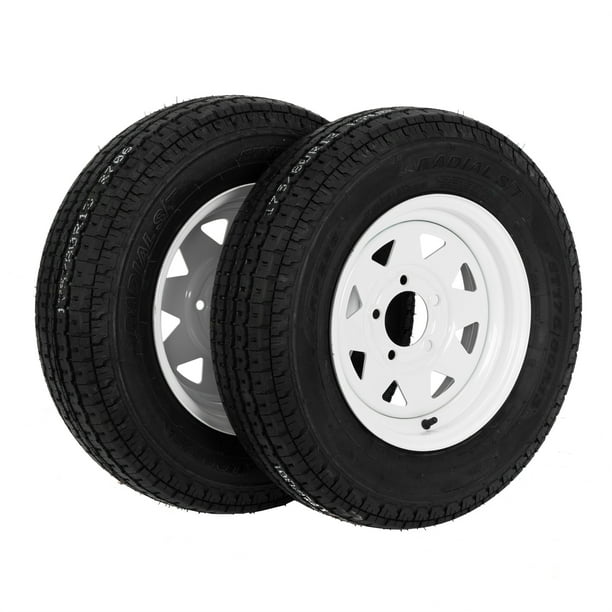 LEASEN 2Pk Trailer Tire & Rim ST175/80R13 13" Load C 5 Lug White Spoke