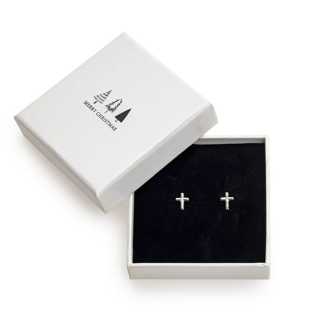 Ag Sterling Sterling Silver Cross Stud Earrings for Women, In Holiday Gift Box