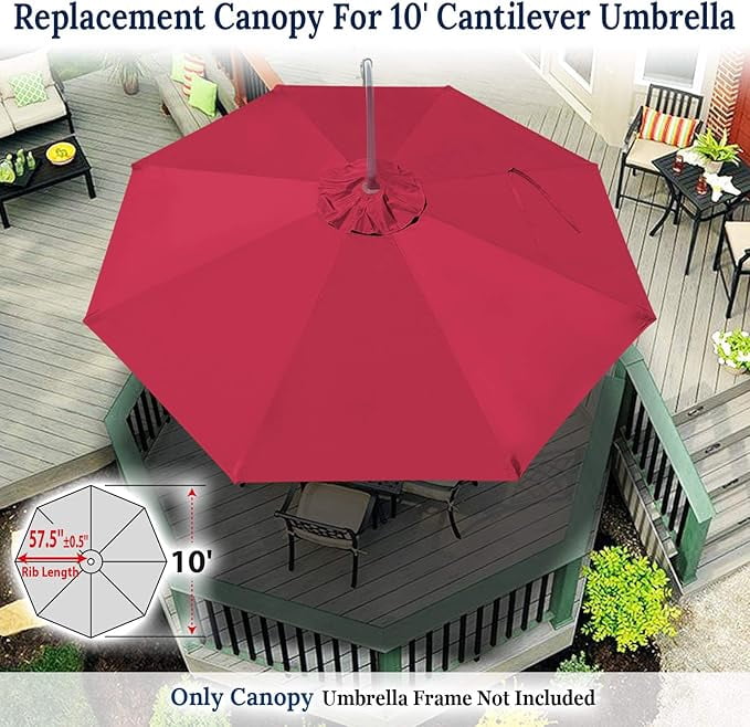 ALUVIERA Replacement Umbrella Canopy for 10ft 8 ribs Cantilever Hanging Umbrella (Canopy Only)