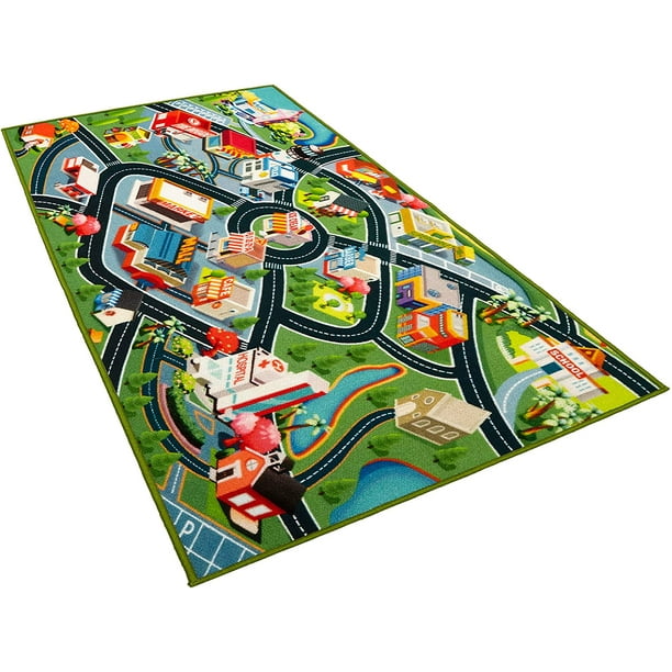 Kids Carpet Playmat Rug Fun Carpet City Map for Toy Cars 60" x 32"