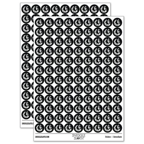 Elegant Sitting Peacock 200 Round Stickers - Black - Gloss Finish - 0.50" Size