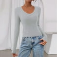 thumbnail image 4 of Long Sleeve Shirts for Women V Neck Fitted Fall Basic Tshirts Going Out Tops 2025 Casual Trendy Clothes Light Gray S, 4 of 5