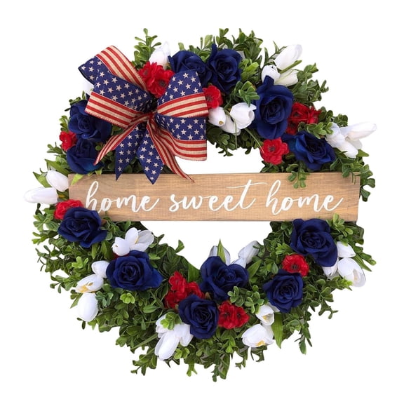 Front Door decor, Artificial Roses, Hanging Greenery, 4Th of July decor, Door decorations Hanging, Outdoor Hanging decor, Red decorations, Floral Wall decor, 20 in, 1 Pc