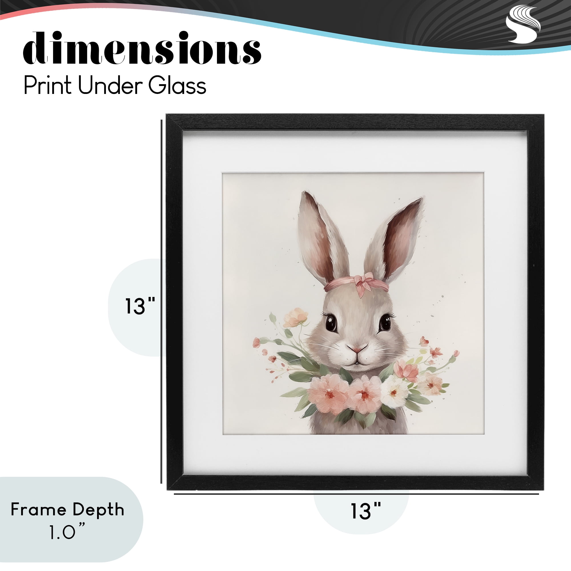 Stupell Industries Charming Bunny in Floral Wreath Black Framed Print Under Glass, design by Lazar Studio