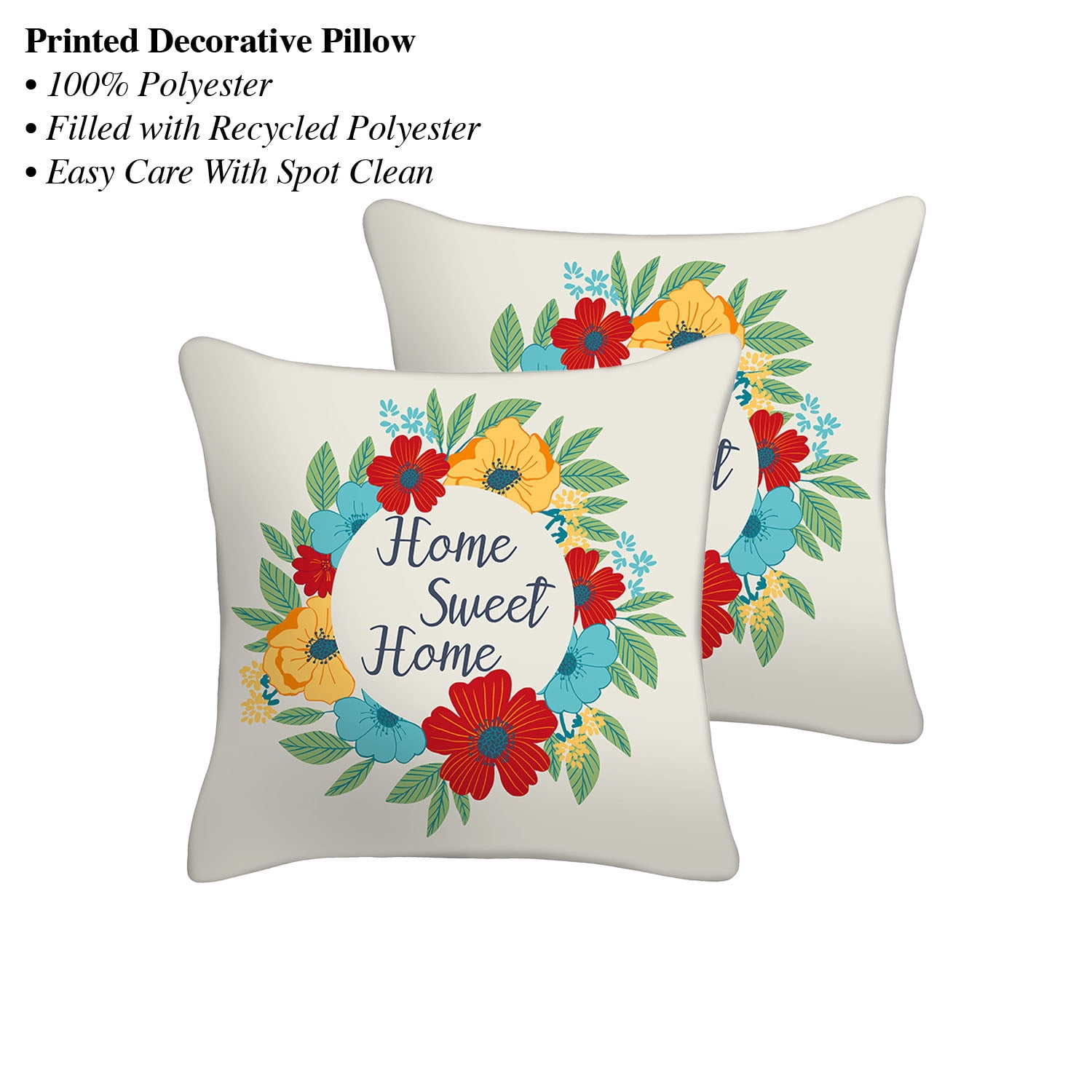 Mainstays 16" x 16" Home Sweet Home Decorative Outdoor Throw Pillow, Multi