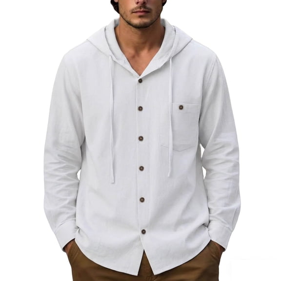 Dagugfen Cotton Button down Shirts for Men Hoodie Long Sleeve Lightweight Vacation Beach Breathable Shirts