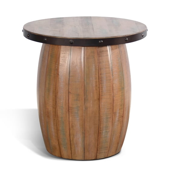 Sunny Designs Round Industrial Barrel End Table