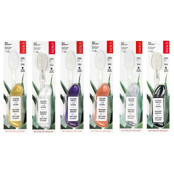 RADIUS Big Brush BPA Free & ADA Accepted Toothbrush Designed to Improve Gum Health & Reduce Gum Issues - Left Hand - Assorted - Pack of 6
