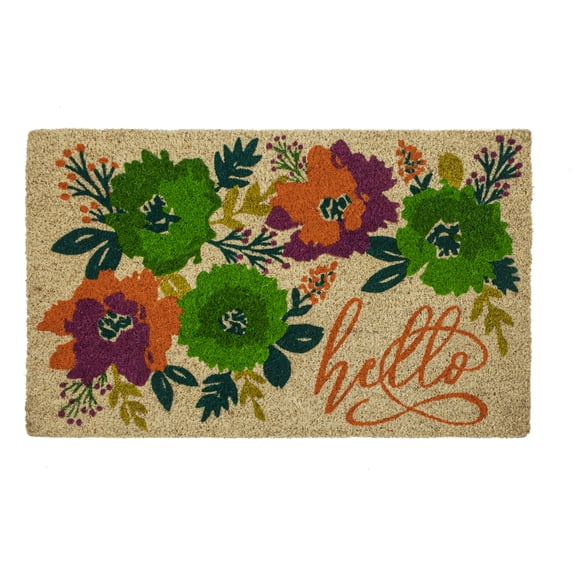 Entryways Unique Blooms Hello Coir Indoor Outdoor Doormat, 17" x 28", Multi Color
