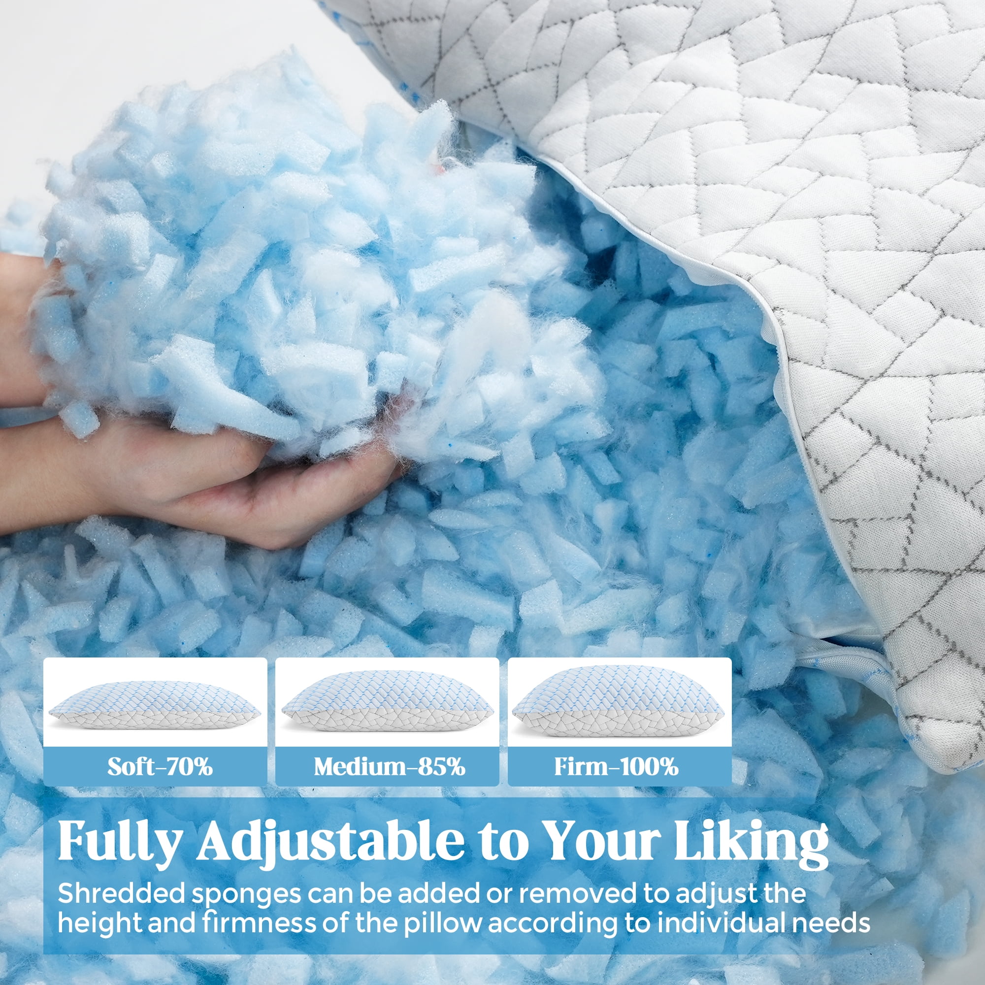 PYPUMSA Shredded Memory Foam Pillows Standard Size Set of 2, Regulating Reversible Cooling Pillow Bed Pillow for Bed, Adjustable Loft Bed Firm or Soft Pillows for Side, Back, Stomach, Hot Sleepers