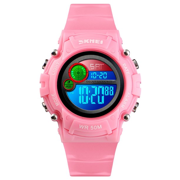 Reloj de plástico digital con luz de fondo LED a prueba de agua, reloj de pulsera con alarma y cronómetro para niños Eigraketly EL4556-04
