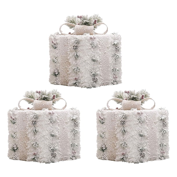 Yuarrent Fondo de árbol de Navidad de operación inalámbrica, 3 uds., con luz LED, cajas de regalo de Navidad emisoras de luz Kits de decoración para fiestas Felpa