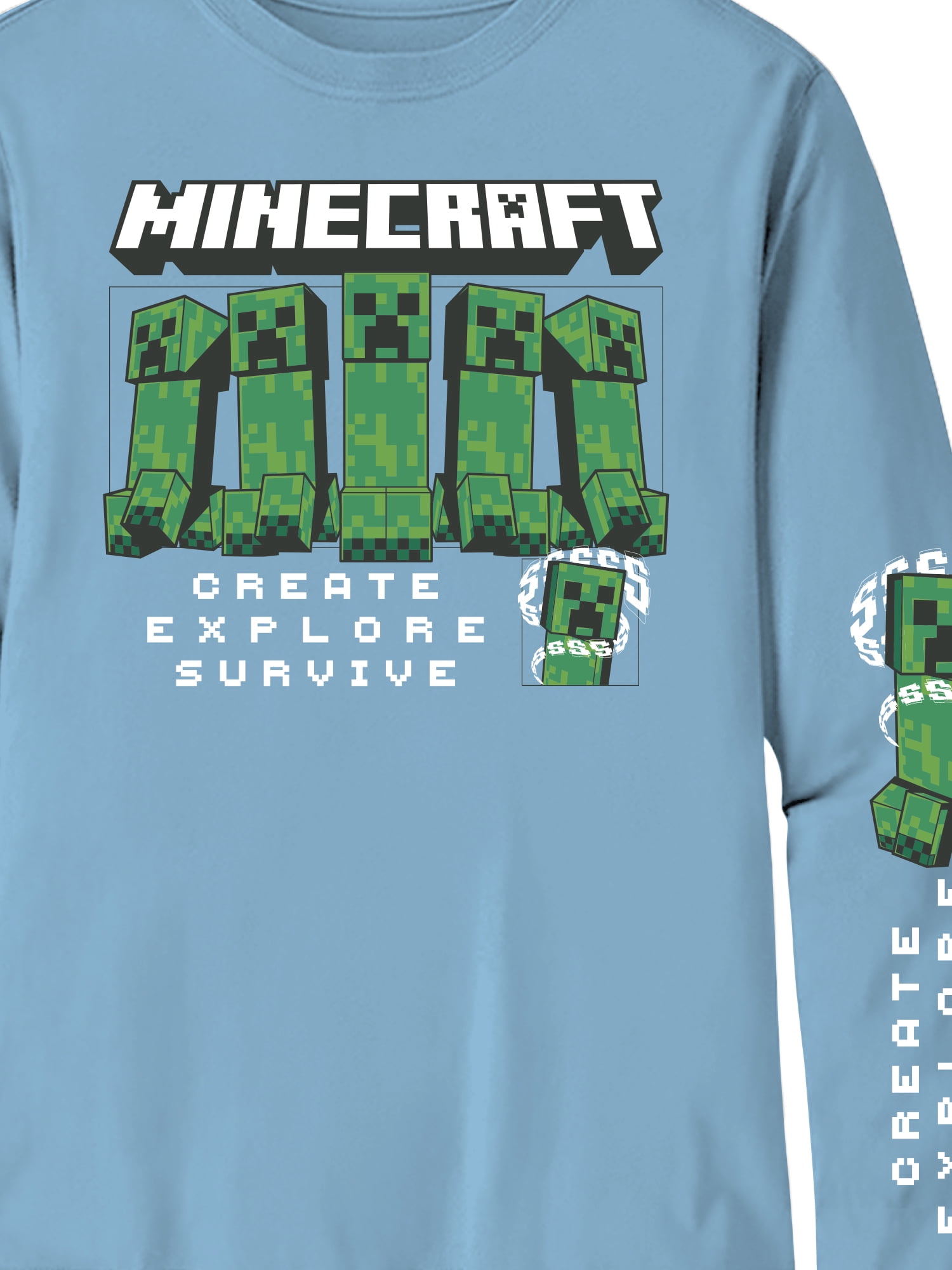 Minecraft, Boys' & Big Boys' Graphic Long-Sleeve T-Shirt, Creeper Montage, Sizes 4-18
