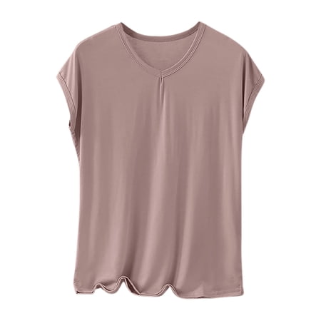 Hueook Tshirts Shirts for Women Loose Shirt Fashion Women s Round Neck Bottom Underwear Long Sleeve Pajama Khaki 3X