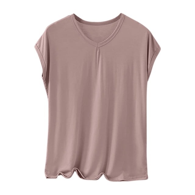 Chemises de Nuit pour Femmes - Hauts de Pyjama pour Femmes, Modal Col Rond Manches Courtes Couleur Unie Chemise de Base Douce Confortable Vêtements de Détente
