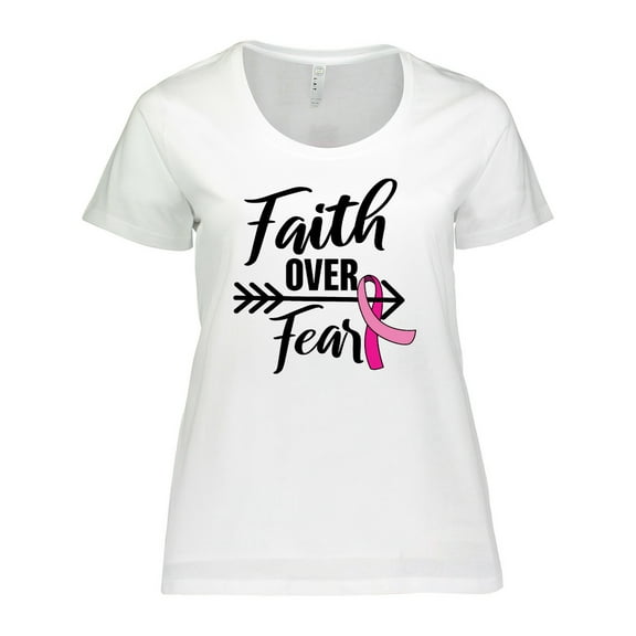 Inktastic Breast Cancer Awareness Faith over Fear with Pink Ribbon and Arrow Women's Plus Size T-Shirt