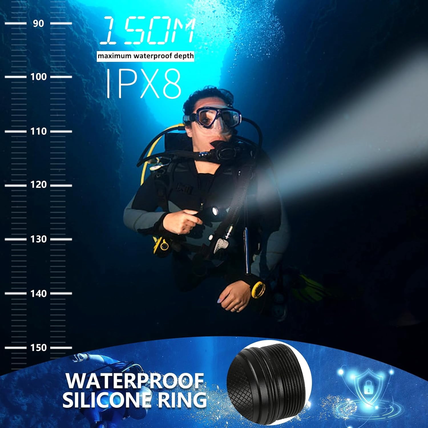 Genwiss Dive Lights Scuba Diving, 5 Modes Rechargeable Underwater Flashlight, 80M Waterproof Dive Flashlight with Battery and Charger for Snorkeling