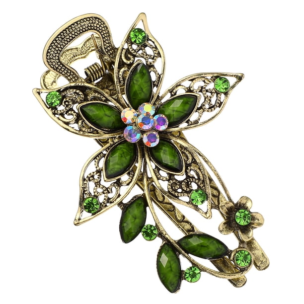 GOOHOCHY 1 pinza para el pelo con flores de diamantes de imitación, accesorios para el cabello para mujer, pasadores para el cabello vintage, joyería para el cabello de boda.