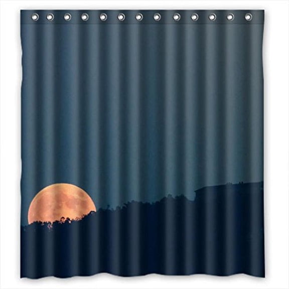 HelloDecor Moon Climb The Hills Shower Curtain Polyester Fabric Bathroom Decorative Curtain Size 66x72 Inches