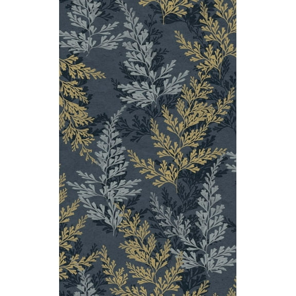Midnight Blue Wild Herbs Leave Tropical Double Roll Non-Woven Non-Pasted Textured Wallpaper 57 Sq. Ft.