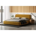 thumbnail image 3 of Omax Decor Upholstered Platform King Bed in Mustard Boucle Fabric, 3 of 8