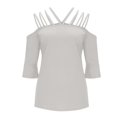 thumbnail image 3 of Womens Spaghetti Straps Cold Shoulder Shirts Casual Half Sleeve Tops, Gray, M, 3 of 5