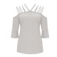 thumbnail image 3 of Womens Spaghetti Straps Cold Shoulder Shirts Casual Half Sleeve Tops, Gray, 4XL, 3 of 5