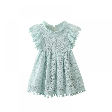 

AJZIOJIRO 1-6Y Children Toddler Girls Princess Dresses Clothing Summer Lace Princess Kids Dresses For Girls Pompom Dress