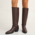 thumbnail image 2 of B-457 Brown Ladies Chunky Mid Heel Boots Winter Pointed Toe Knee High Solid Color Comfortable Fashion Boots, 2 of 9