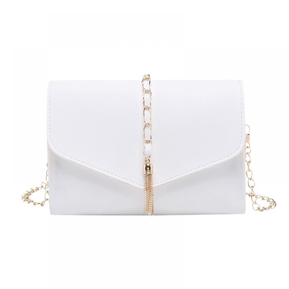 Simple Shoulder Crossbody Bag With Metal Chain Strap And Tassel Top Zipper 