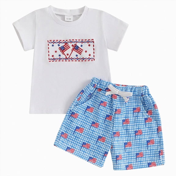 NIEWTR Kids Pajamas Boys Outfit Sets Toddler Boy Summer Pajamas Short Sleeve Tops Elastic Waist Shorts Pj Sleepwear 6 12 18 24 Months 3T 4T 5T 6T Loungewear(A-Sky Blue,12-18 Months)