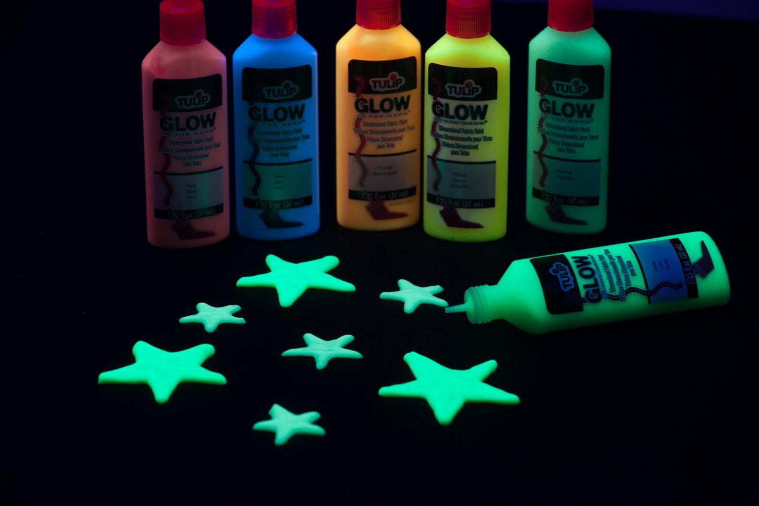 Tulip 1.25 fl oz Dimensional Fabric Paint 6 Pack Glow In The Dark, Dimensional fabric paint