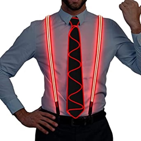 LINLIN Light Up Suspenders, LED Tie with LED Suspenders, Back Suspenders LED Light Up Neck Tie for Party