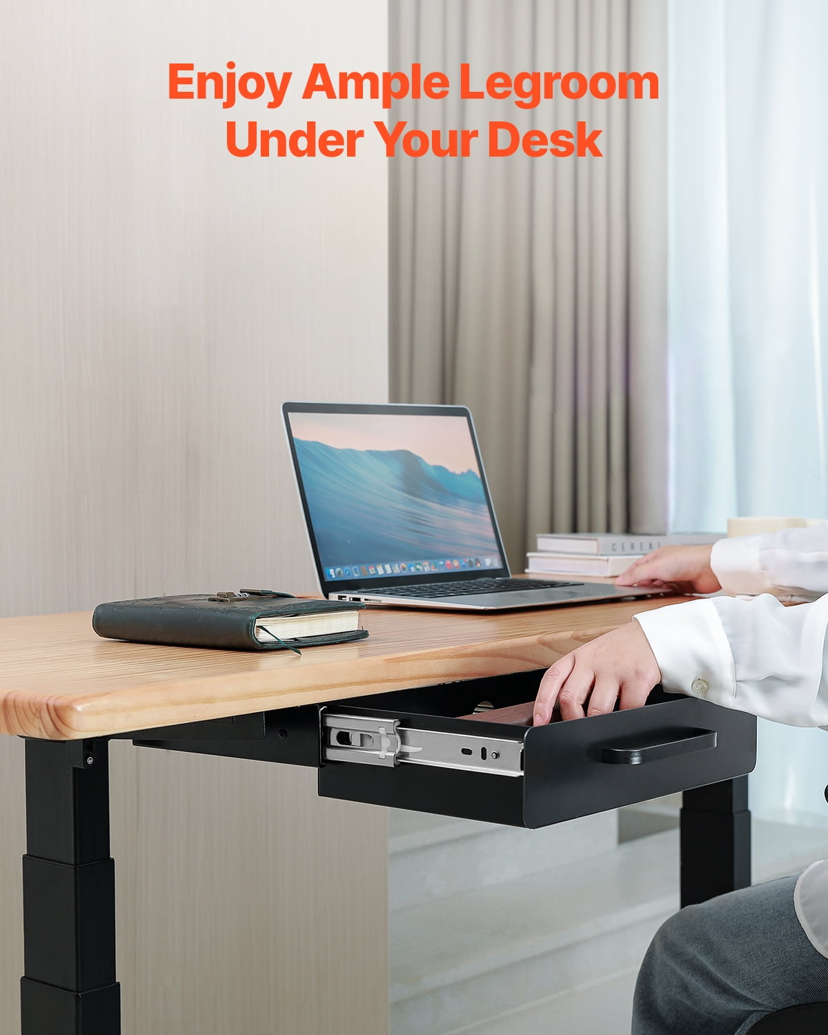 VEVOR 13" Wide Under Desk Drawer Slide Out, Under Desk Mount Pull Out Drawer Attachment, Hidden Desk top Storage Organizer, Under Table Pencil Drawer for Office Home Sit Stand Workstation,15x9x3 In