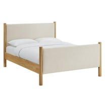 Platform Bed Frame, Queen, Ivory White, Fabric, Hotel Bedroom, Modern Contemporary, HB38189