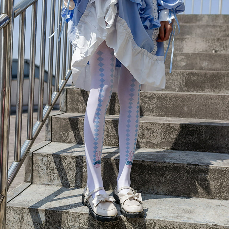 HGYCPP Japanese Lolita White Pantyhose Fairy Tale Cartoon Cat Rabbit Girls  Pattern Kawaii Tights Women Girls Cosplay Stockings 