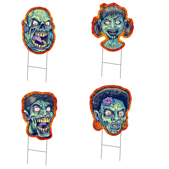 SignMission Four Pack of Zombie Yard Signs with Double Sided Image 24" Tall with Stake |Scary Halloween Trick or Treat Decoration for Party Props Front Yard | Made in the USA